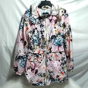 (X-53) SALE! Sam Edelman Floral Parka Full Zip Up Jacket Sz.S Fits Med Too